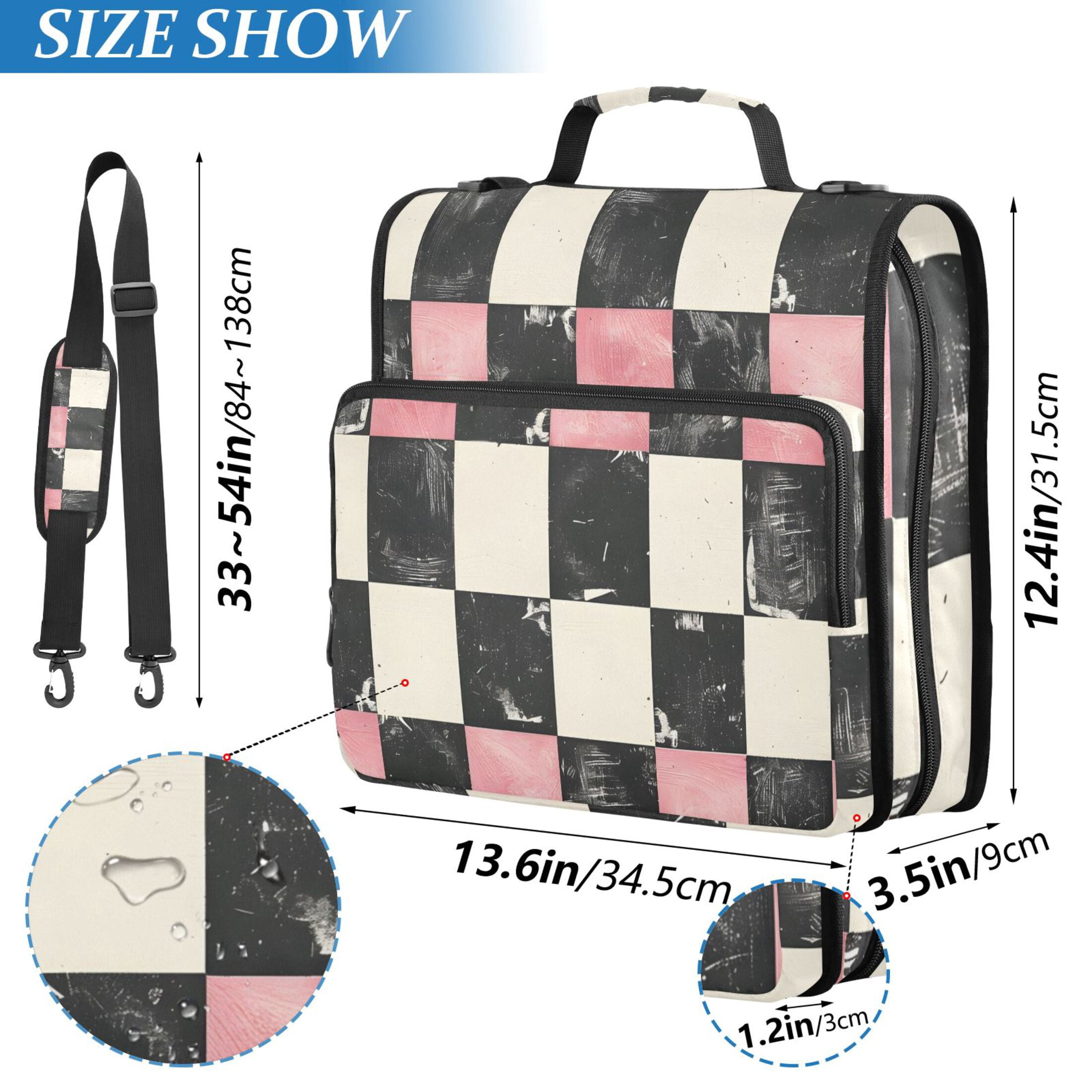ALAZA Zipper Binder Pink and Black Checkered Pattern 3 Ring Trapper Keeper File Folder Organizer Bag
