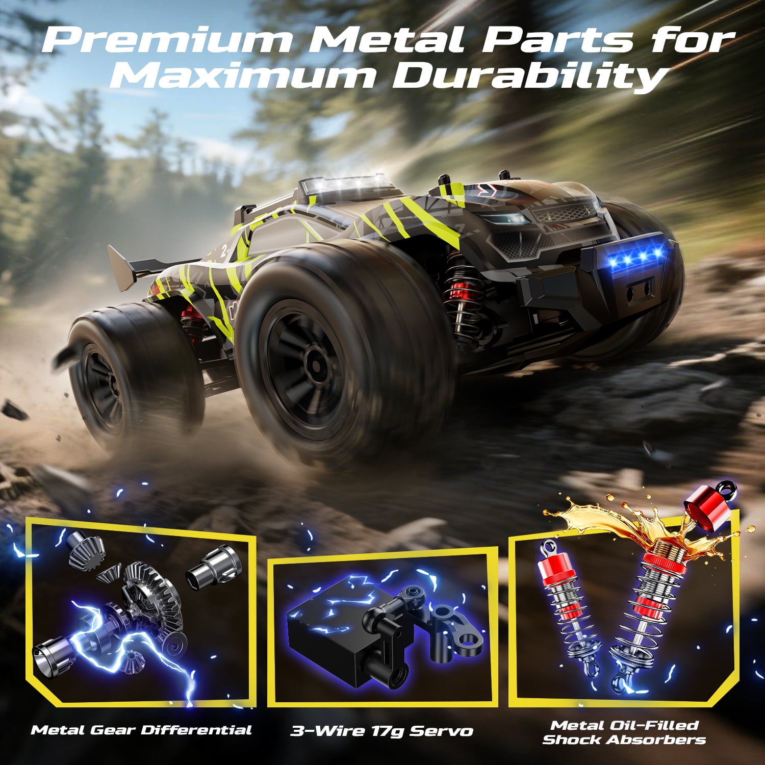 DEERC 1/14 Fast Brushless RC Car for Adults, 43 MPH High Speed 4x4 Off-Road RC Truck, Waterproof Monster Truggy, All Terrain Remote Control Drift Car for Boys 8-12, 2 Batteries, 3S Lipo Compatible
