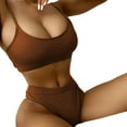 thumbnail image 2 of Sngxgn Women's High Waisted Bikini Twist Front Tie Back 2 Piece Swimsuits(Coffee,L), 2 of 3