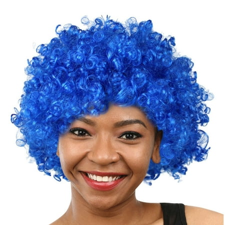 marioyuzhang Half Wigs for Blue Women Human Hair Wig Bundles Party Disco Funny Clown Hair Football Fan-Adult Masquerade Hair Wig Glueless Closure Wefted Wigs