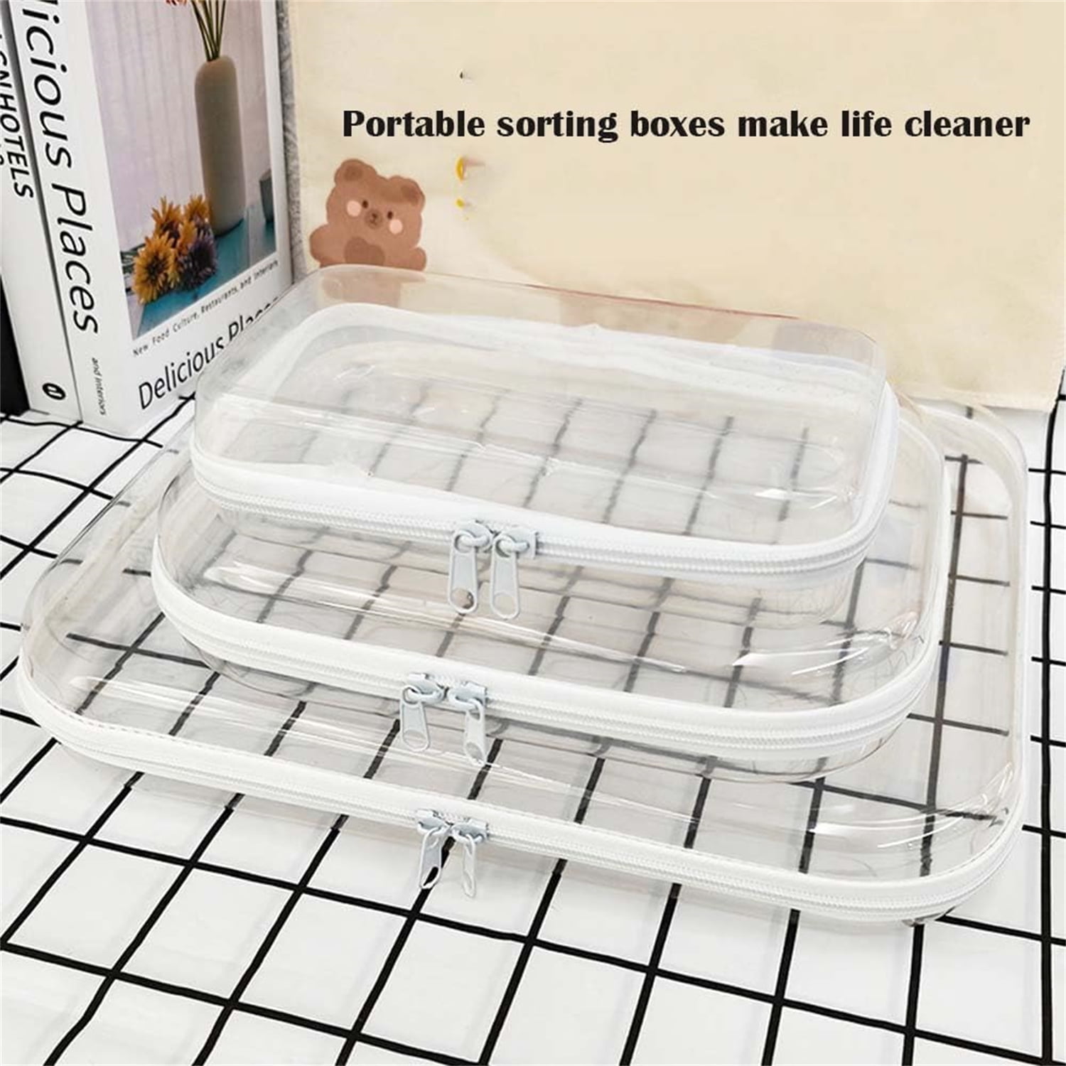 3PCS Hard Zipper Bag,Travel Organizer Box,Portable Item Storage Box,Clear Plastic Storage Box,Hard Shell Zipper Case for Vacation,Travel,Bathroom and Organizing