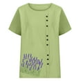 thumbnail image 4 of XUNKUSGA Womens Tops Oversized Crew Neck Short Sleeve Women's Blouses Soft Comfortable Cotton Linen Boho Tops for Women Fashion Printed Going Out Tops S-2XL Green, 4 of 5