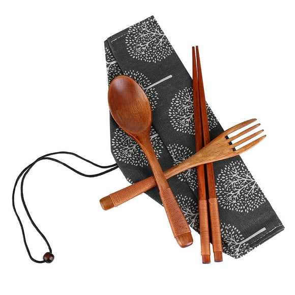 Japanese Vintage Wooden Chopsticks Spoon Fork Tableware 3Pcs Set New Gift