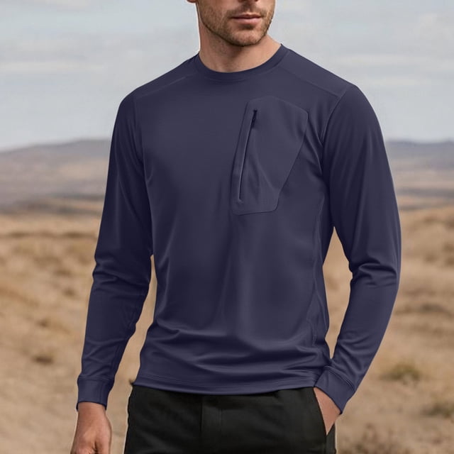 pstuiky Camisas casuales de manga larga para hombre, Camiseta básica de cuello redondo y manga larga de color liso para hombre camisetas de hombre l