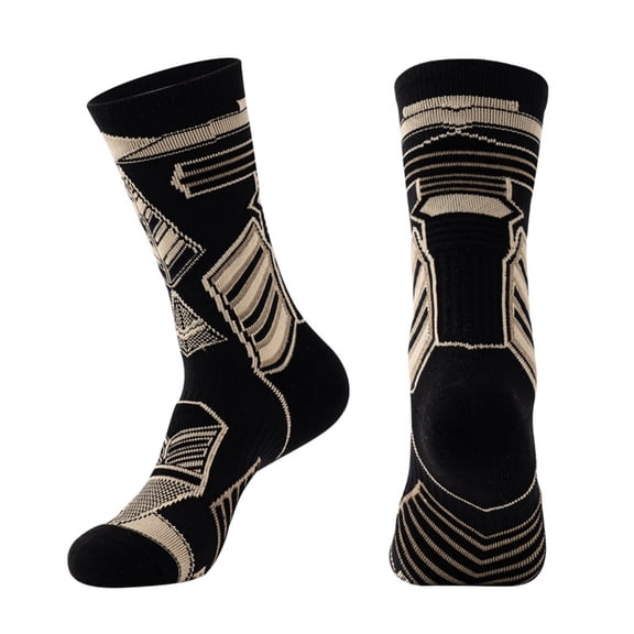 Yuanlong Mens Athletic Crew Socks Geometric Color Block Mid Calf Sports Socks Breathable Training Running Casual Socks