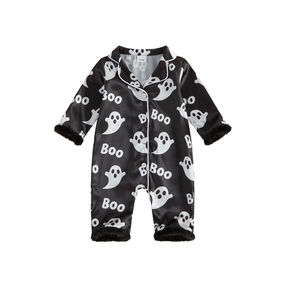 Cjfdfy Newborn Baby Girls Halloween Pajamas Long Sleeve Cartoon Print Fur Trim Toddler Loungewear Cute Ghost Letters Print Pajamas Closure Sleepwear