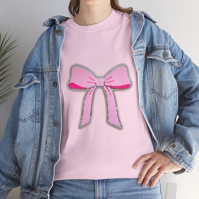 Iron Patches Kawaii P-ink Bows Embroidered With Sequin Applique Cute Sew Stickers DIY Accessories For Clothing Jackets