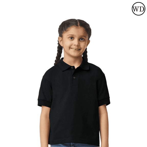 Gildan Youth Jersey Polo T-shirt, DryBlend Moisture-wicking Black-Collar Shirt, Size S