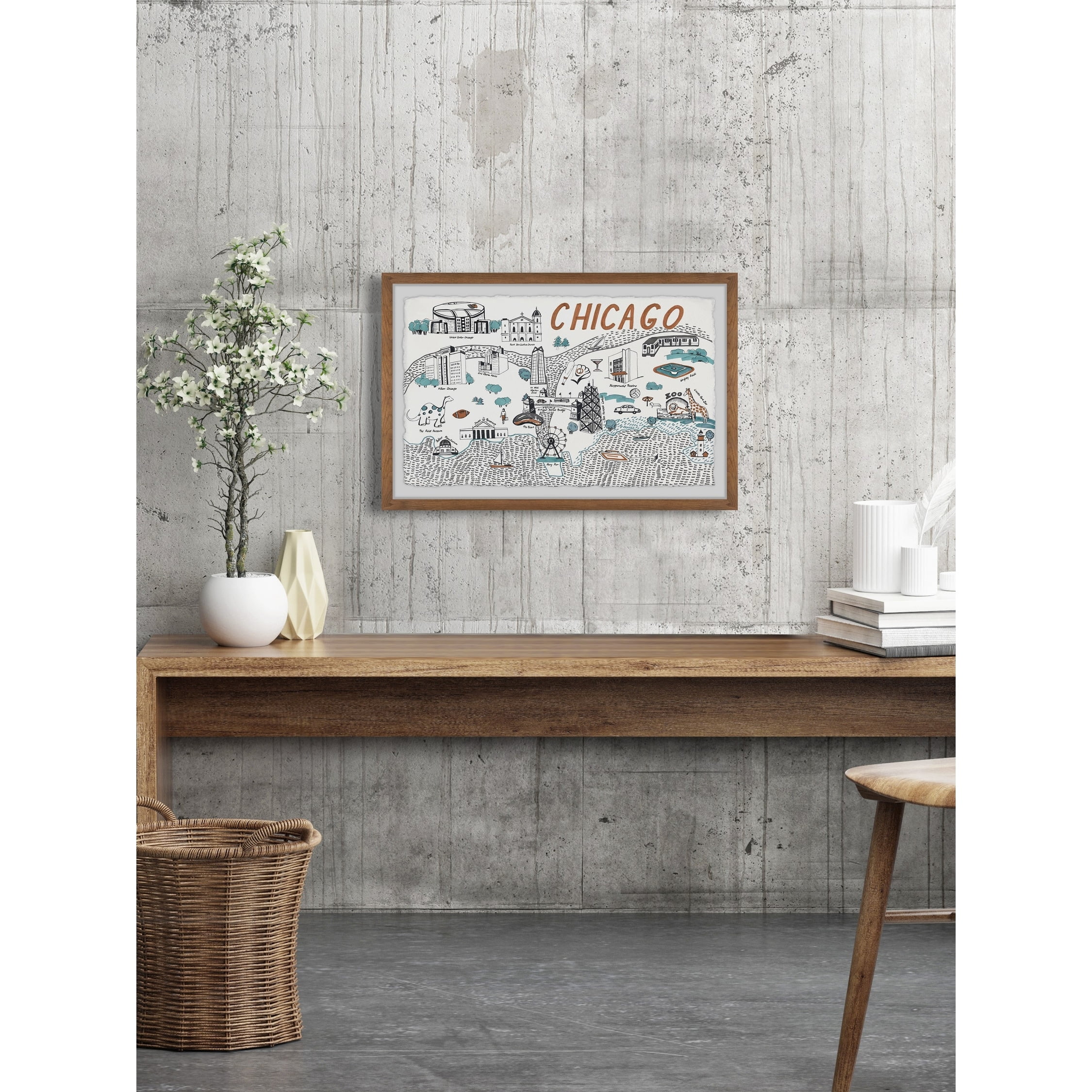 Marmont Hill Chicago Sites and Attractions Map II Framed Wall Art, 1.50" x 12.00"