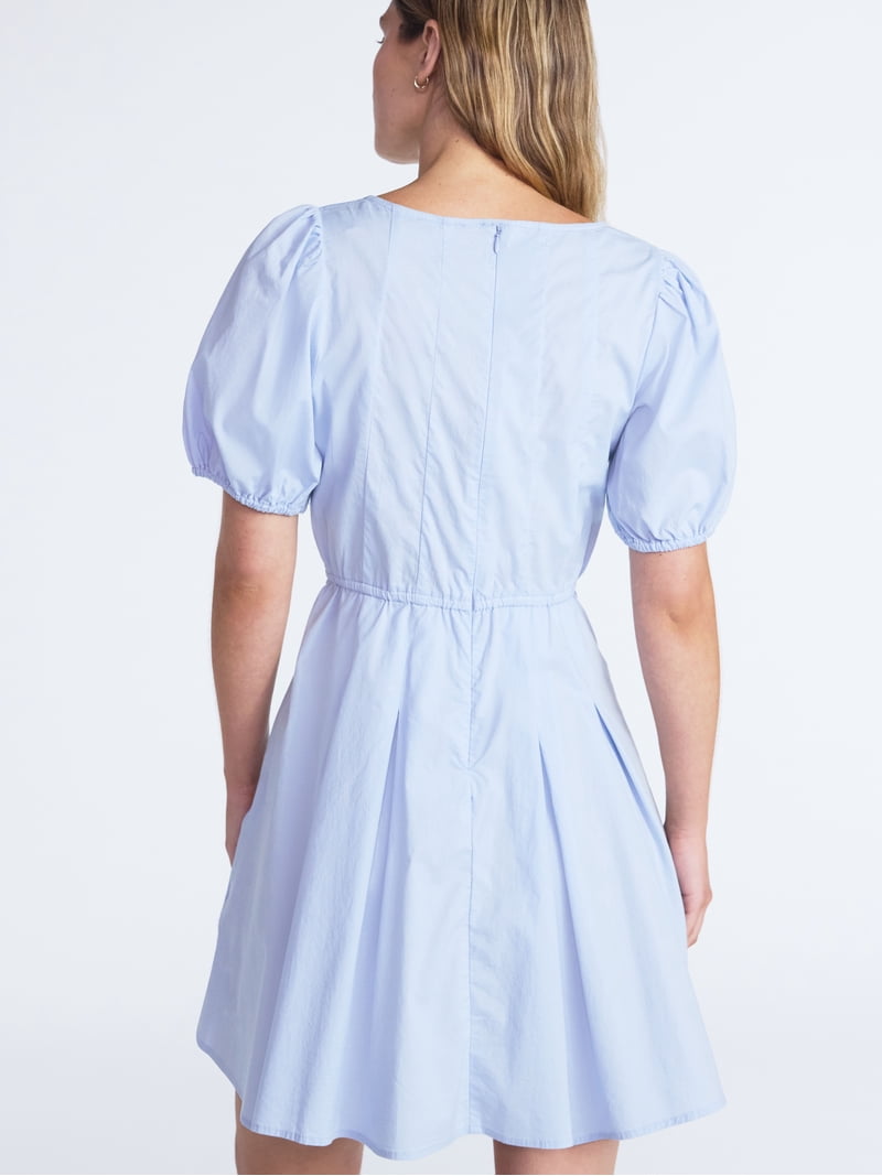 Scoop Women's Pleated Mini Dress with Puff Sleeves, Sizes XS-XXL -  Walmart.com