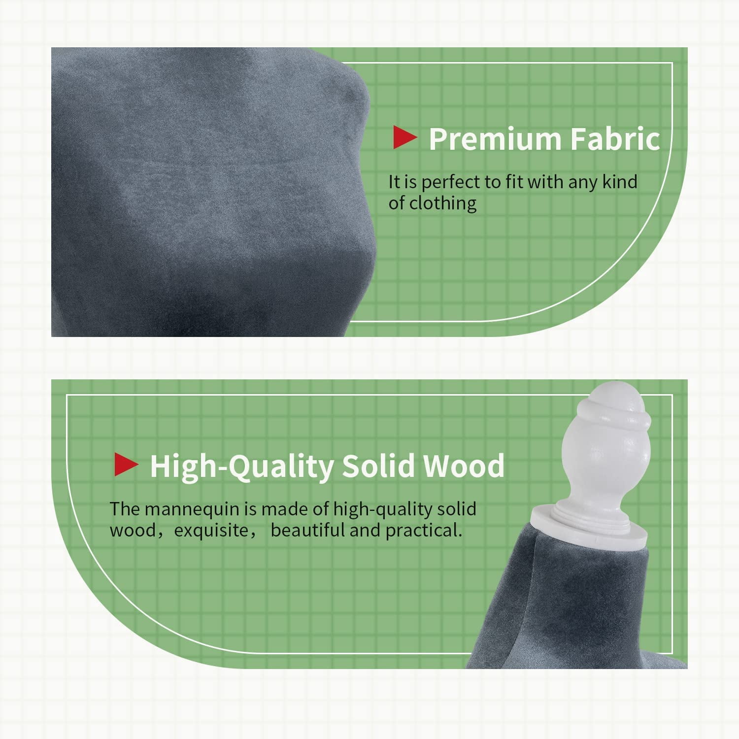 Mannequin Body Female, Dress Form Mannequin Torso Manikin with 49.6-63.5 inch Height Adjustable Wooden Tripod Stand, High Density Foam Portable Display Mannequin for Sewing Dress Display, Grey