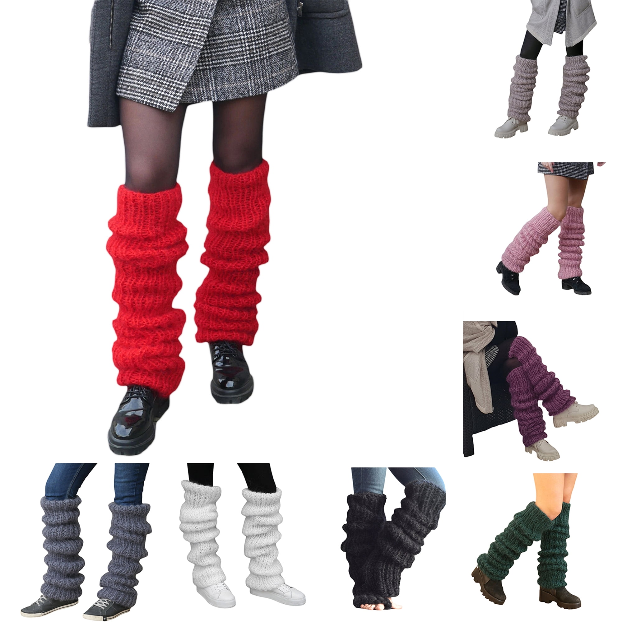 Sunisery Women Knit Long Leg Warmers Boot Socks 90s Winter Ribbed Gothic  Crochet Leg Warmer for Party Dance 