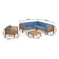 thumbnail image 3 of GDF Studio Emma Outdoor 6 Seater Acacia Wood Sectional Sofa Set, Teak and Blue, 3 of 9