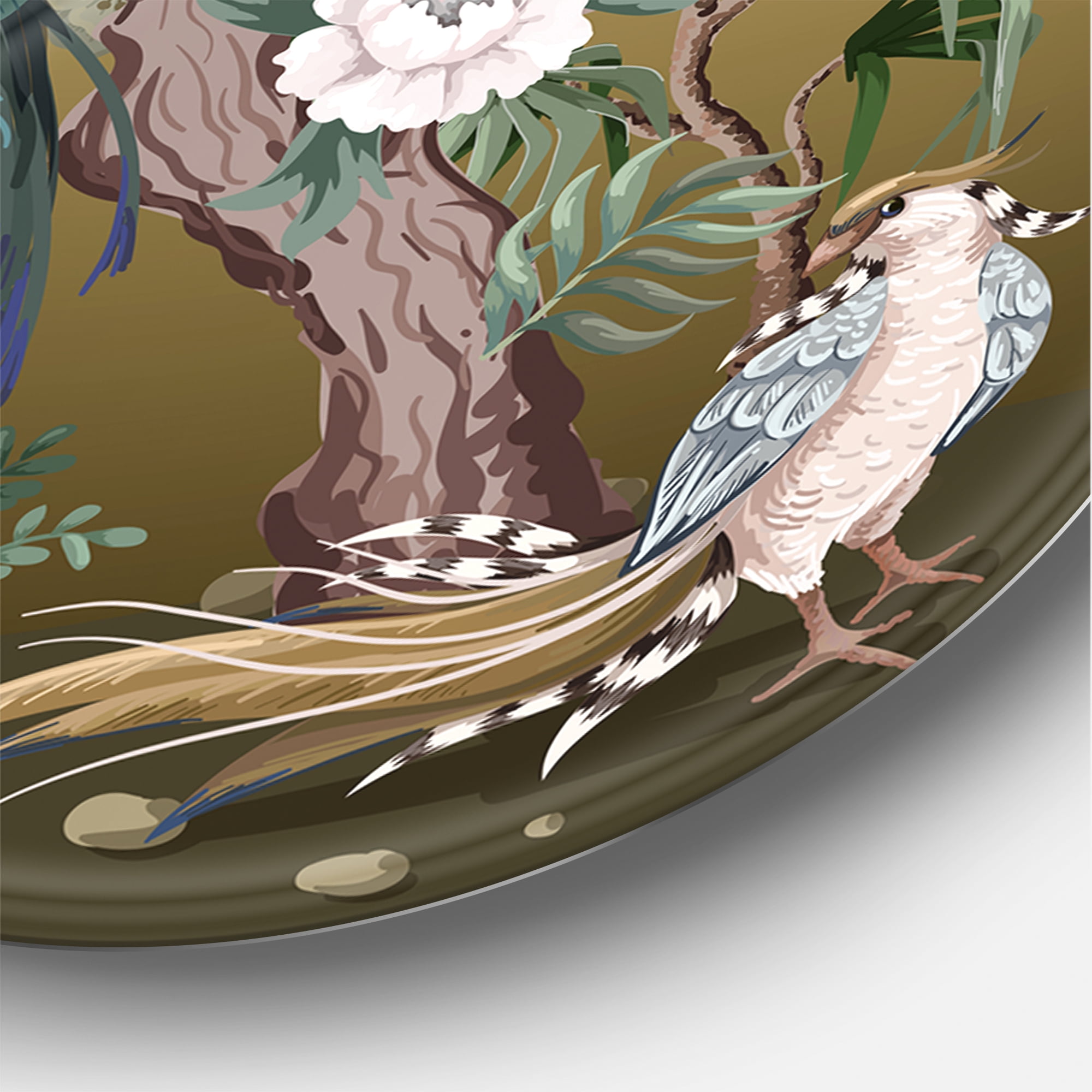 Designart 'Chinoiserie With Peonies and Birds VI' Traditional Circle Metal Wall Art 36x36 - Disc of 36