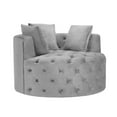 thumbnail image 3 of Swivel Chair, Velvet Sofa Chair with 3 Pillows, Button Tufted, for Living Room, Bedroom, Holds Up to 300 LBS, Gray, 3 of 7