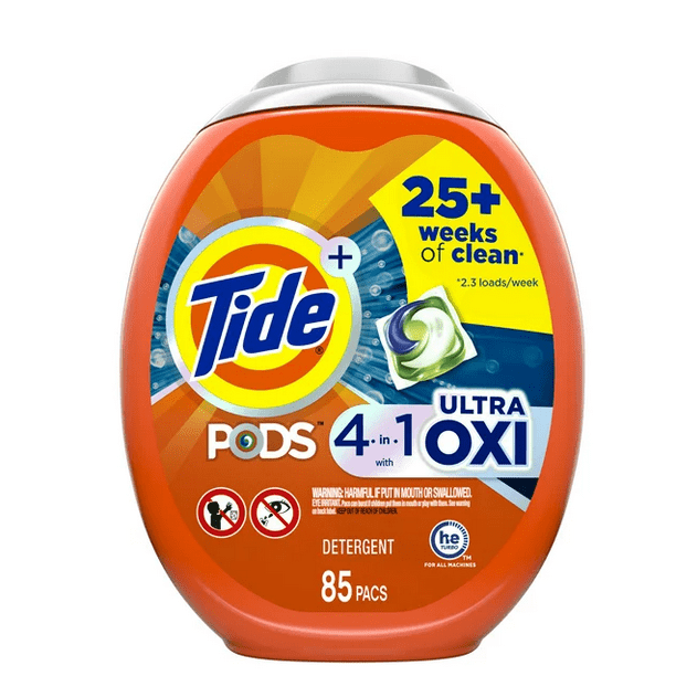 PODS Liquid Laundry Detergent Soap Pacs, 4N1 Ultra Oxi, HE Compatible 85 Count, Built in Pre