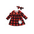 thumbnail image 2 of FAROOT Tenue de Noël pour Enfants, Robe à Manches Longues à Carreaux Patch Santa + Bandeau, 2 of 9