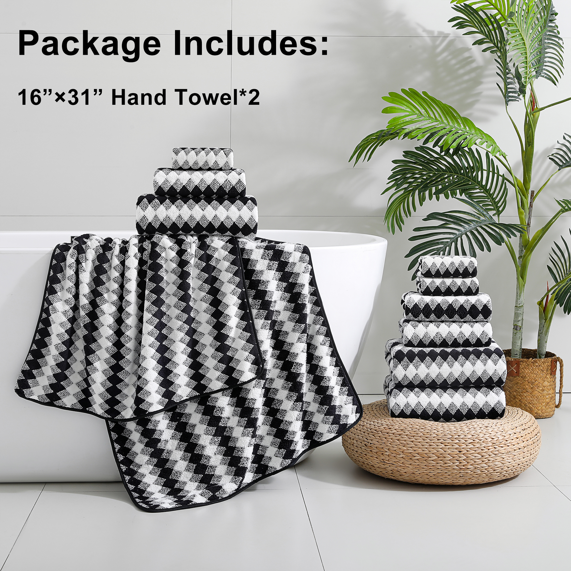Jessy Home Microfiber Hand Towels, 2-Piece Set, Black photo 2