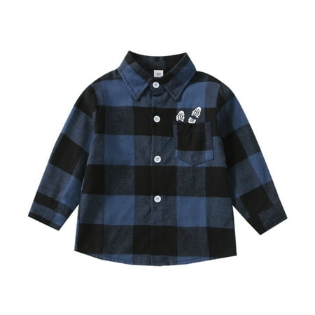 

Toddler Boys Girls Shirt Coat Jacket Plaid Long Sleeve Kids Turn Down Collar Button Tops Outwear