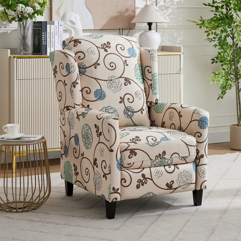 Modern Floral Accent Chair, Upholstered Wingback Armchair with Padded Seat & High Back, Single Reading Chair for Living Room, Bedroom, Office