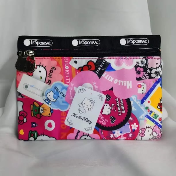 Bolsa de maquillaje de dibujos animados Kuromi, bolsa de tela para niña, Hello Kitty, Mymelody, impermeable, almacenamiento, cambio de llave, bolsa de mano, 20x15cm