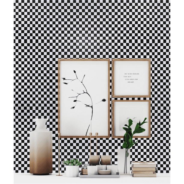 Peel and Stick Wallpaper, 17.7in x 32.8ft, Black and White Checkerboard