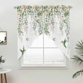 thumbnail image 2 of Swag Valance Curtains for Windows, Green Eucalyptus Leaves Light Filtering Kitchen Curtains, Birds Flowers Spring Watercolor Floral Window Treatment Valances for Living Room, 36x45 - 2 PCS, 2 of 9