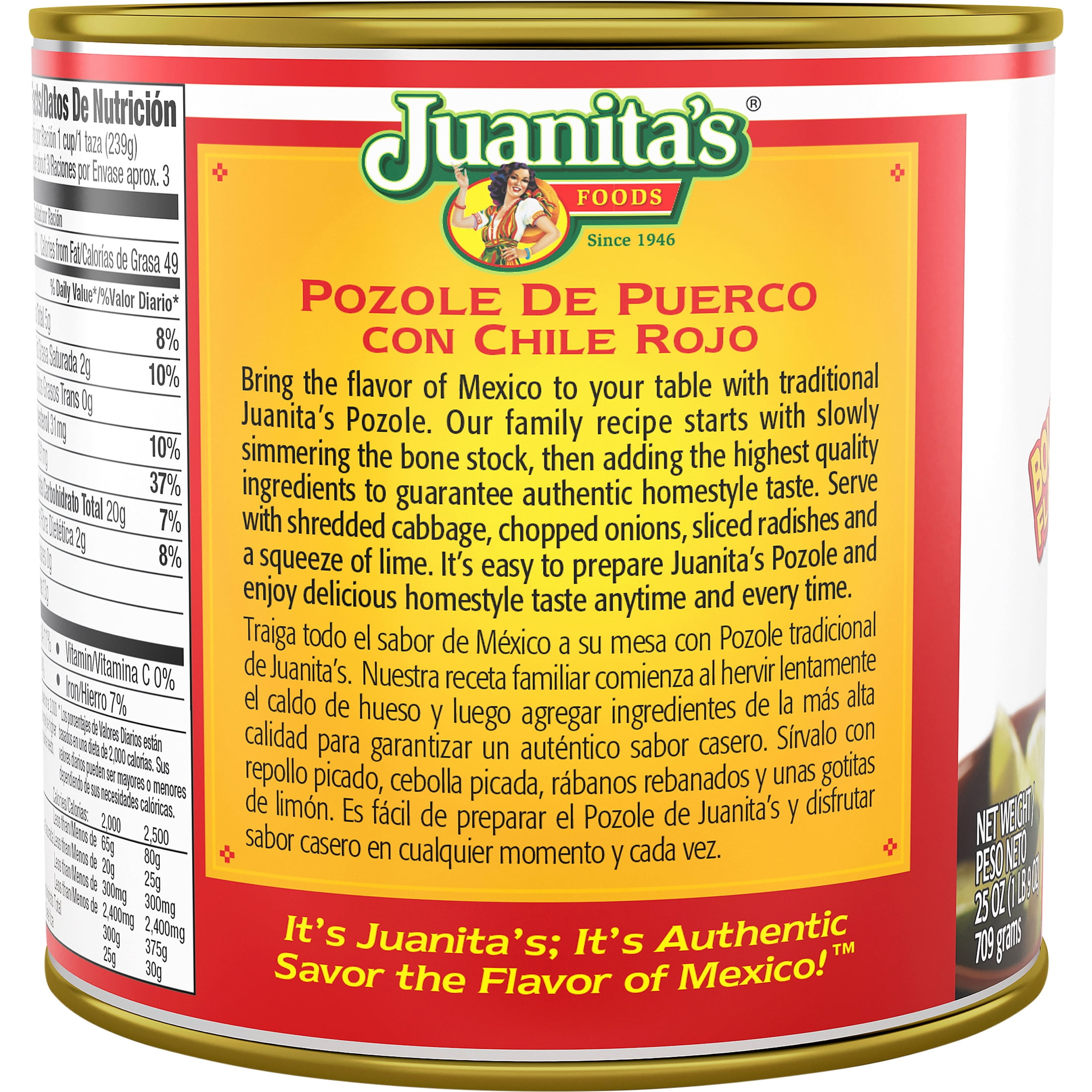Juanita’s Foods Ready to Serve Pork Pozole with Red Chile Soup, 25 oz Can