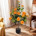 thumbnail image 2 of Artificial Camellia Tree 2 Pack, 36"Faux Camellia Plant in Pot with Orange Flowers, Greenery Potted Plant for Indoor Outdoor Office Home Porch Decor, Orange,Gift for Mother's day, 2 of 9