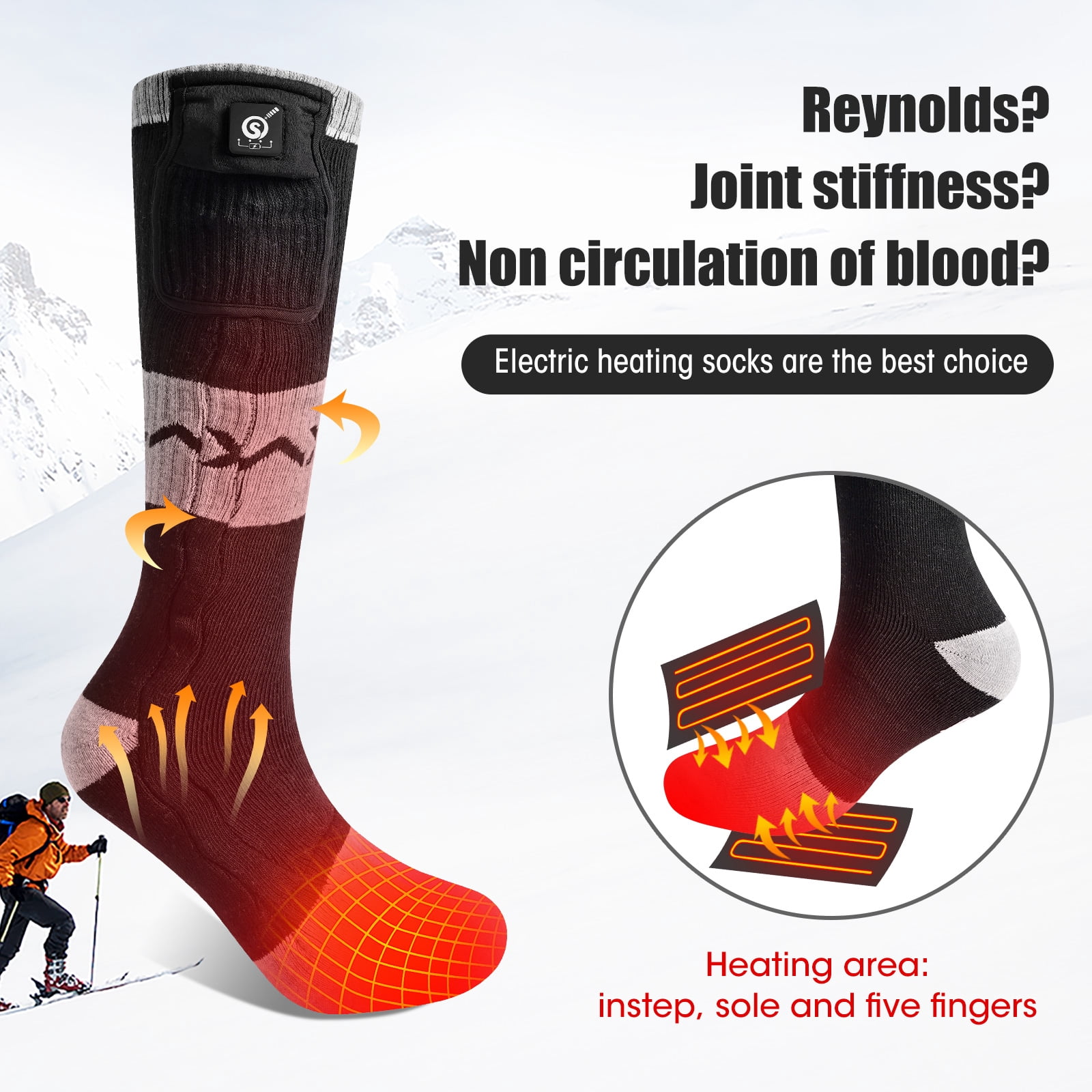 Sun Will 7.4V 2200mAh Electric Heated Scoks,Rechargeable Warm Compression Socks for Women Men S-XL
