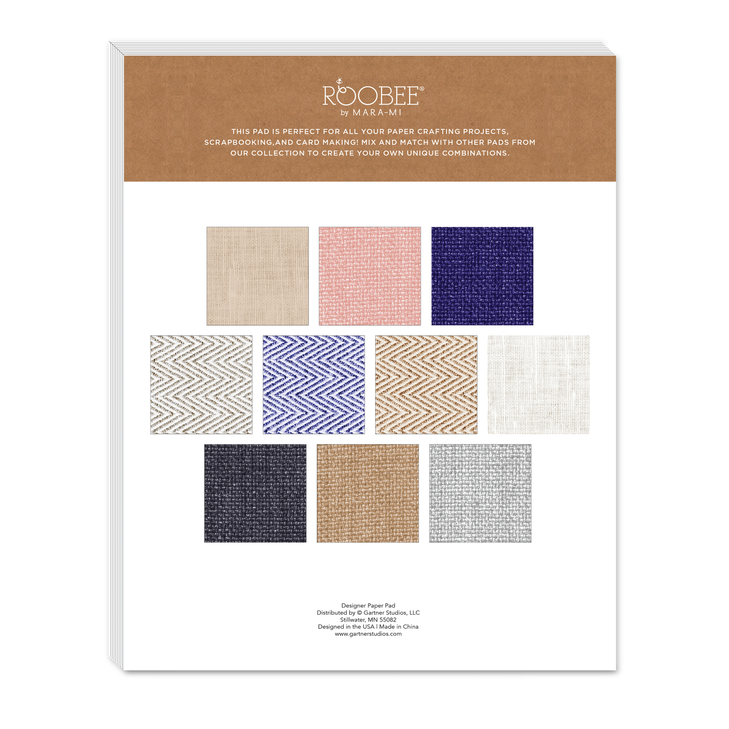 Roobee by Mara Mi Texture Paper Pad 8.5" x 11" - 24 lb/ 110 GSM, 50 sheets, 10 Designs