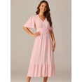 thumbnail image 2 of DARING DIVA Women's Swiss Dots Ruffle Short Sleeve Midi Dresses M Pink, 2 of 6