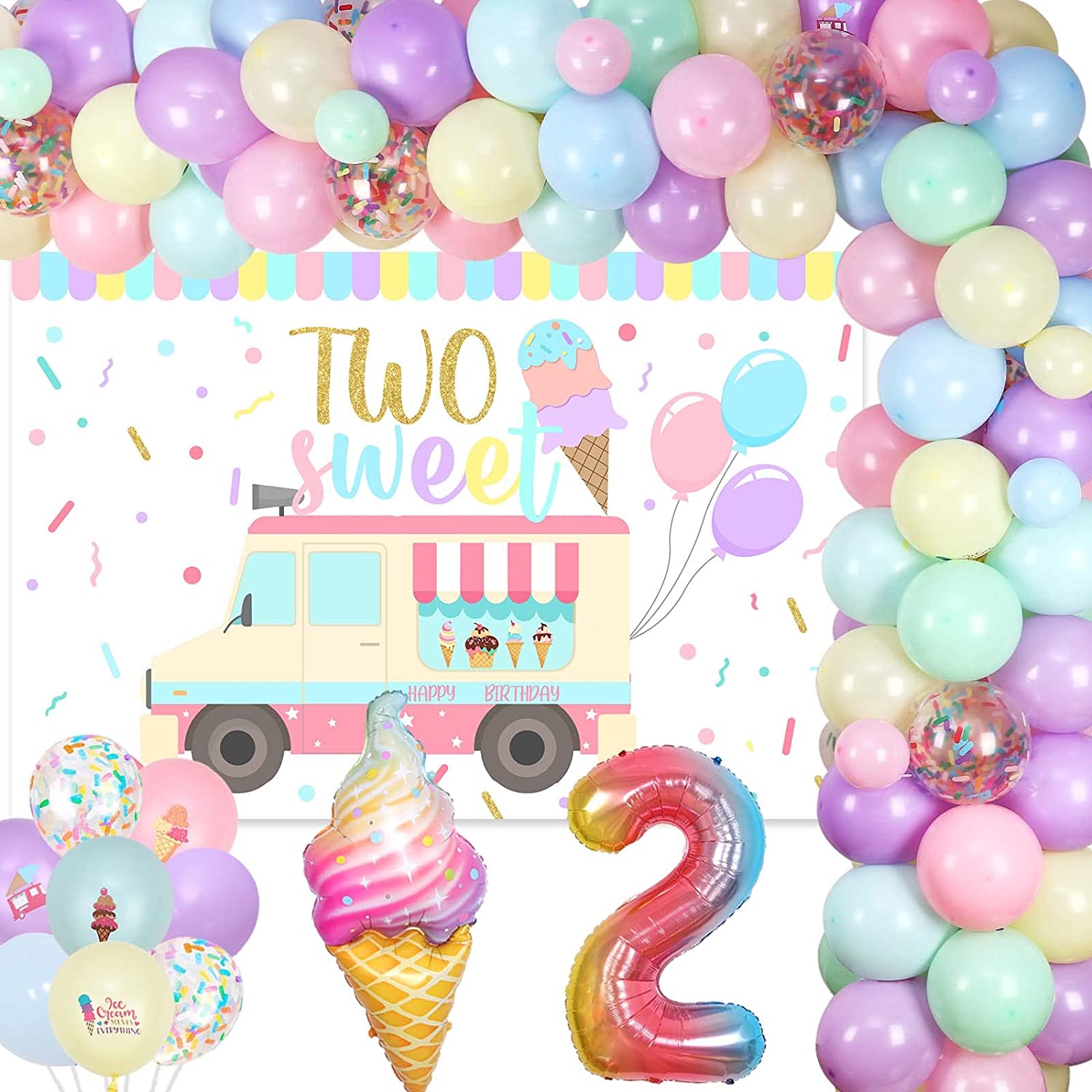 Two Sweet Birthday Party Decorations Girl, Ice Cream Birthday