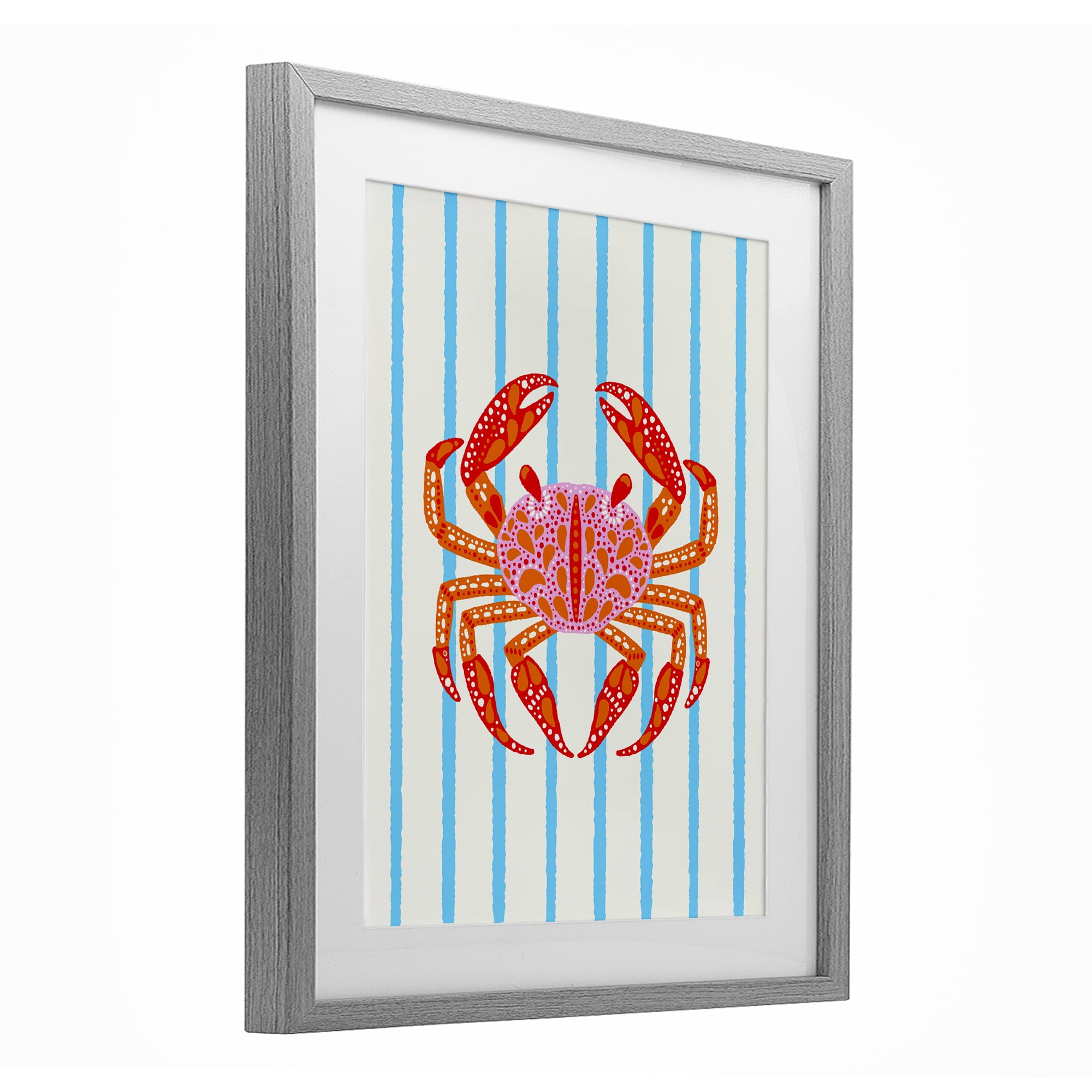 Stupell Industries Bright Crab on Stripes Gray Framed Print Under Glass, design by Indira Prieto | IndySign