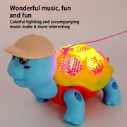 Glowing Motion Toy, Musical Walking Turtle with LED Lights, Pull String Activation, Interactive Crawling Pet for Ages 1+ Years