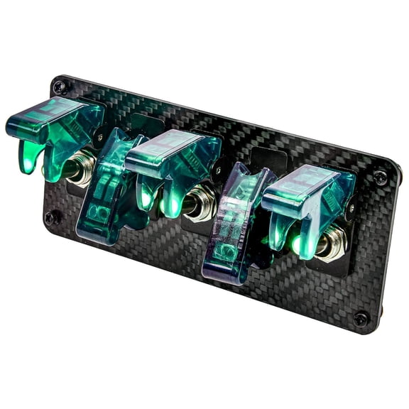 JEGS 5-Toggle Switch Panel with Switches [Green Indicators, Carbon Fiber Panel]
