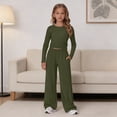 thumbnail image 6 of Girls 2 Piece Casual Sets Long Sleeve Crew Neck Top Straight Pants Outfits Kids Stylish Clothing Spring Fall Outfits Lounge Sets Blackish Green, 6 of 9