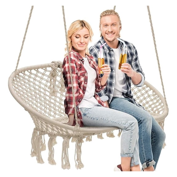 Macrame Hammock Chair - Hanging Chair for Indoor Outdoor Use, Teens Bedroom, Patio, Garden - 450lbs Capacity, Double Knitted Swing