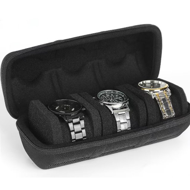 EVA Waterproof Watch Organizer Case - Oxford Cloth Travel-Friendly Storage Pouch with Multi-Compartment Design, Shockproof & Scratch-Resistant, Holds 3 Watches, Black Color