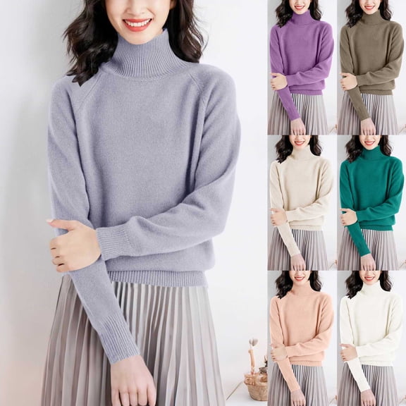 Womens Turtleneck Oversized Sweaters 2026 Fall Fashion Outfits , Cozy Knit, Long Pullover, Cute Winter Clothing, Old Money Clothes, Ladies Trendy Tunic Pink Xl