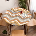 thumbnail image 5 of Orange Grey Chevron Elastic Fitted Round Table Cover Geometric Design Stripe Waterproof Outdoor Tablecloth for Holiday Party, Picnic, Patio & Dining Fits Tables Up to 55"-60", 5 of 8