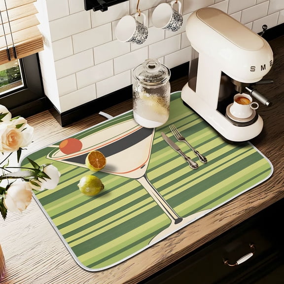 Yayeee Dish Drying Mat for Kitchen Counter 16" x 18" Microfiber Super Absorbent Coffee Decorative Pad, Black Martini