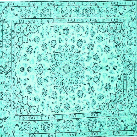 Ahgly Company Machine Washable Indoor Square Medallion Turquoise Blue Traditional Area Rugs, 3' Square