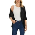 thumbnail image 4 of Deago Women's Casual Lightweight Open Front Cardigans Soft Draped Ruffles 3/4 Sleeve Cardigan (Black, 2XL), 4 of 11