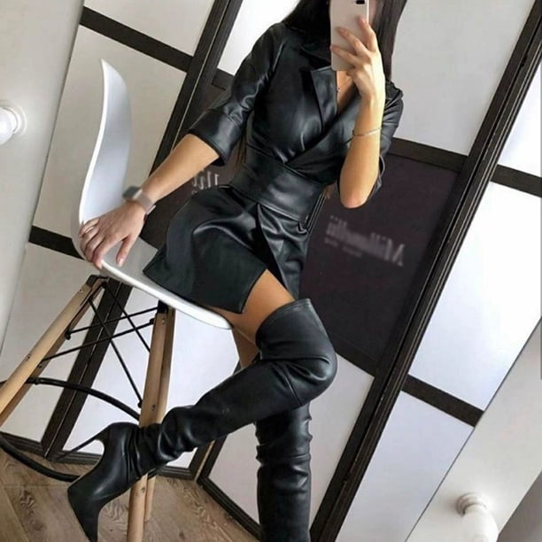 knee length dresses for ladies Faux Leather Corset Midi Dress | Shapewear Bolero Set main image 1