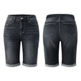 thumbnail image 4 of SAFUNY Women's High Waist Cuffed Hem Denim Shorts Pocketed Casual Bottoms Black L, 4 of 9