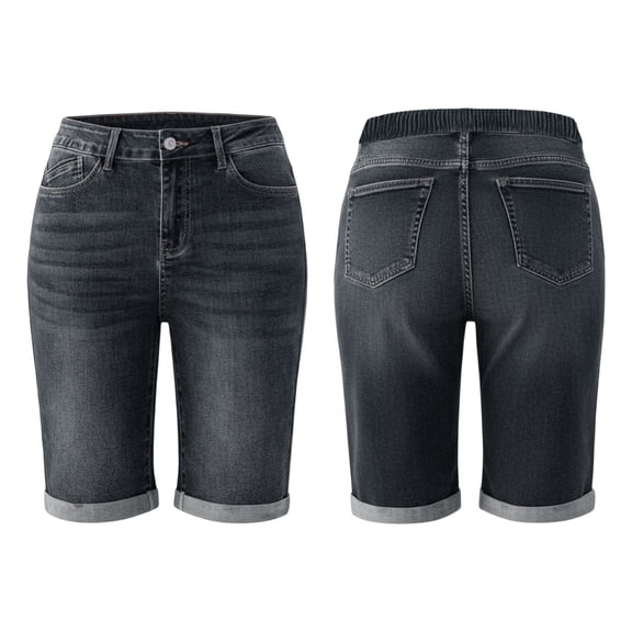 CHUMUD Jeans Shorts for Women Stretchy Trendy Mid Rise Denim Shorts Slim Roll on Shorts
