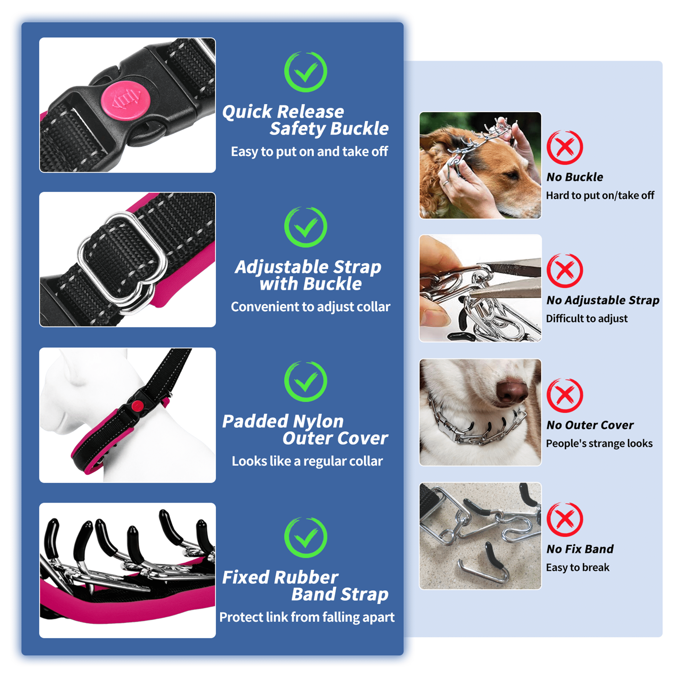 Martingale No Pull Collar with Buckle for Large Medium Small Dogs, Heavy Duty Nylon Adjustable Reflective Slip Collar for Anti Pull Training Walking