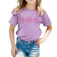 thumbnail image 1 of Chemises Filles Enfants Décontractées Imprimées Col Rond Manches Courtes T-Shirt Décontracté Hauts, T-Shirts Violets 5 Ans-6 Ans, 1 of 5