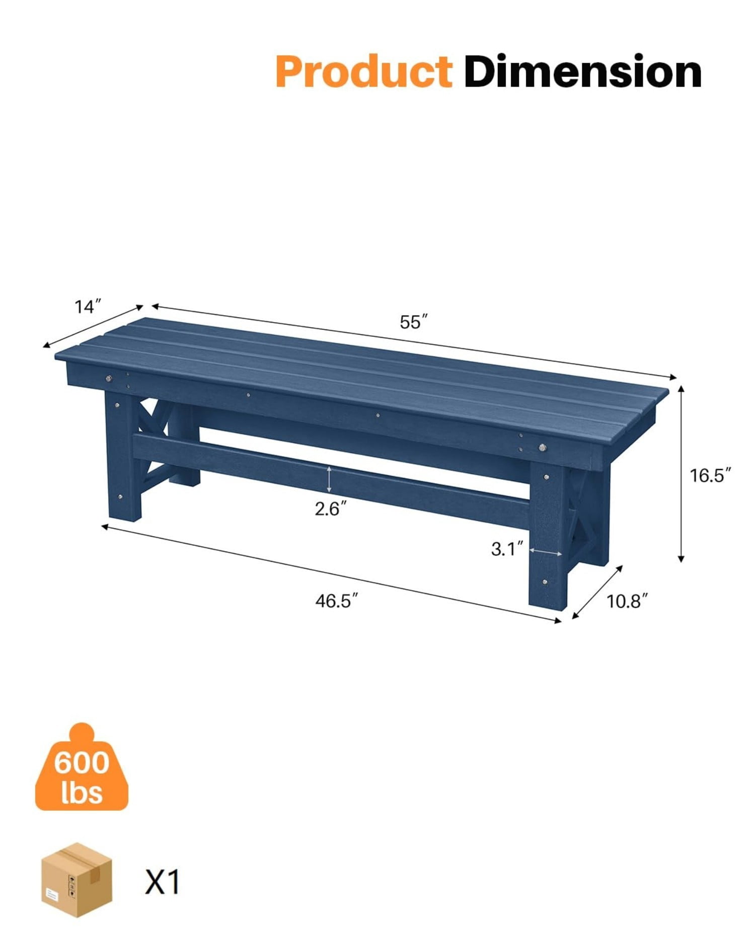 HDPE Outdoor Dining Table for 6, 66.9" Rectangle Patio Dining Table with 2.2" Umbrella Hole, All Weather HDPE Outdoor Table for Backyard, Deck, Garden, Poolside, Navy
